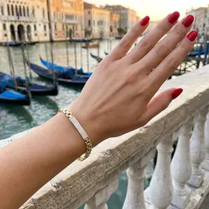 Cuban Link Bracelet for Men Women | 14K Gold/White Gold Plated Chain Wrist Bracelets Pave Cubiz Zriconia,7.5 inch Length