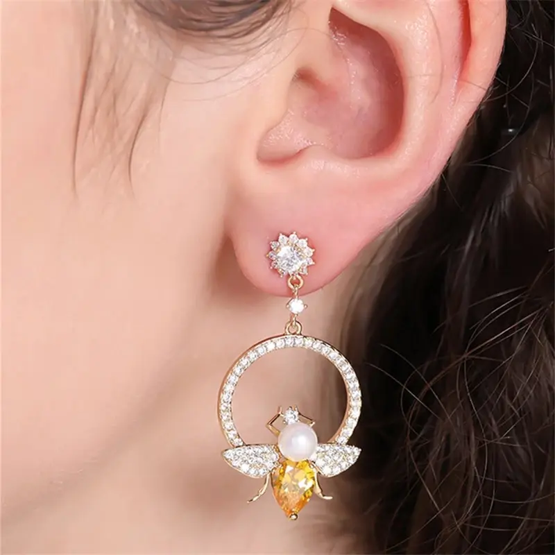 Bumblebee Crystals Stud Drop Earrings