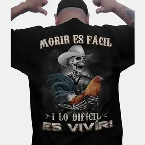 Moris Es Facil Mexican T-Shirt, Big Rooster Gamefowl Graphic Tee, Casual Cotton Menswear, Father’s Day Gift for Him