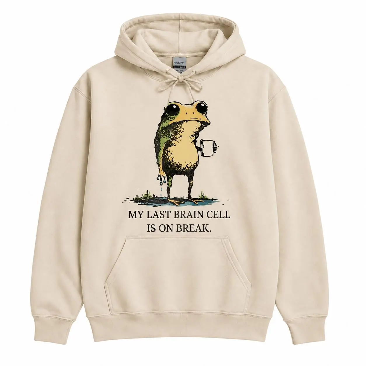 Funny Frog Hoodie My Last Brain Cell Is On Break Vintage Coffee Frog Hoodie Cute Meme Sweatshirt Gift For Introverts Hoodie - Sweatshirt