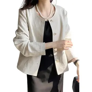 Womens Linen Jackets Spring Summer Lightweight Linen Blazer Cardigan Tops