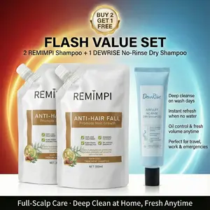 Full-Scalp Hair Care Set – REMIMPI Hair Loss Shampoo for Deep Clean + DEWRISE No-Rinse Dry Shampoo for On-the-Go Refresh (Buy 2 Get 1 Free)
