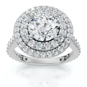 2CT Round Double Halo Diamond Engagement Ring 14k White Gold Lab Grown