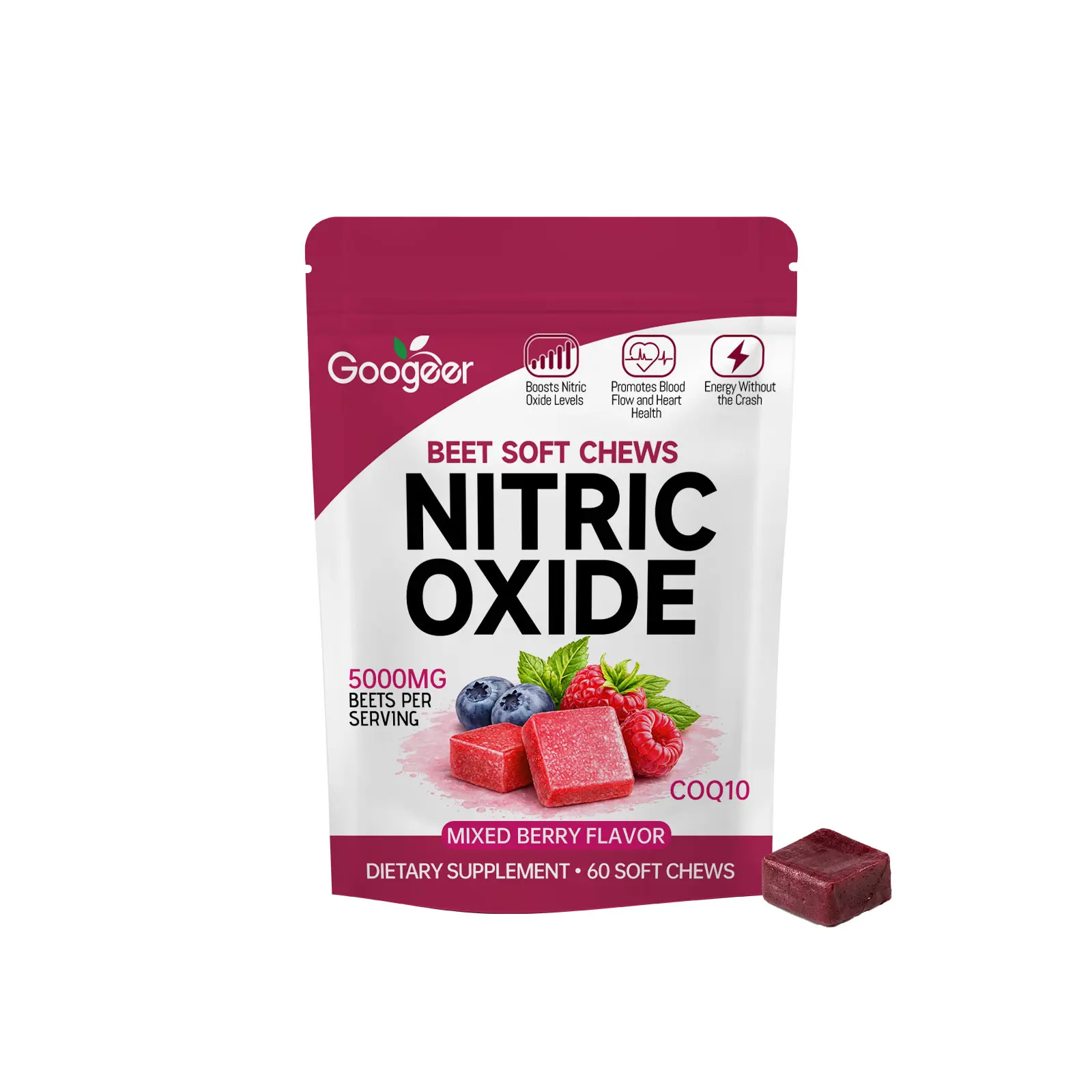Total Beets UItimate Heart Health Chews for Blood Pressure Support,with Beetroot Powder, CoQ10, Vitamins B &Grapeseed Extract for Blood Flow & Energy,Pomegranate Berry, 1 Bag/60 Soft Chews