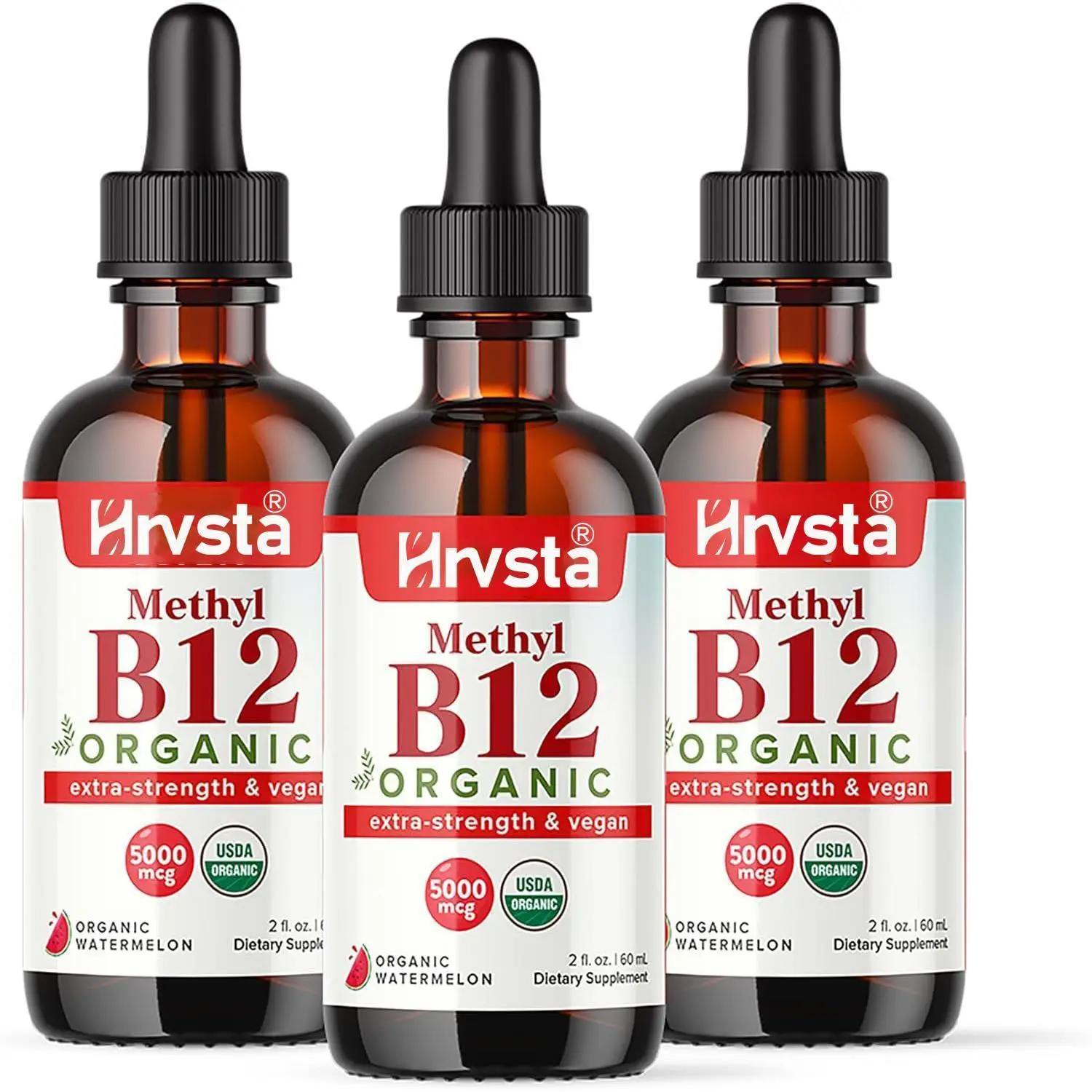 Hrvsta Methyl Vitamin B12 Organic Liquid Pure Drops - Focus on Memory, Vegan Safe Sublingual Hydroxocobalamin, 2 Fl Oz sea moss gel ashwagandha oil or