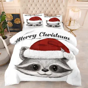 Christmas Raccoon Pattern, including 1 quilt and 1 or 2 pillowcases without pillowcores, suitable as Christmas gifts, soft children's and adult bedroom decorations