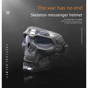 Tactical Skeleton Full Face Mask with Goggles, Skull Messenger Helmet for Motorcycle, Airsoft & Cosplay, Protective Windproof Riding Gear