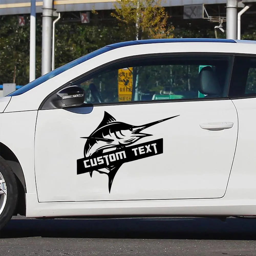1 PC Cartoon Swordfish Custom name Vinyl Sticker, Self-Adhesive Animal Theme Personalized Decal For Car Auto Home Decor