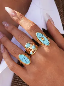 18K Gold Plated Turquoise Ring for Women, Stainless Steel and Titanium, Boutique Small-Luxury Design, Minimalist Modern Jewelry, Perfect for Beach, Daily Wear, Parties, and Travel