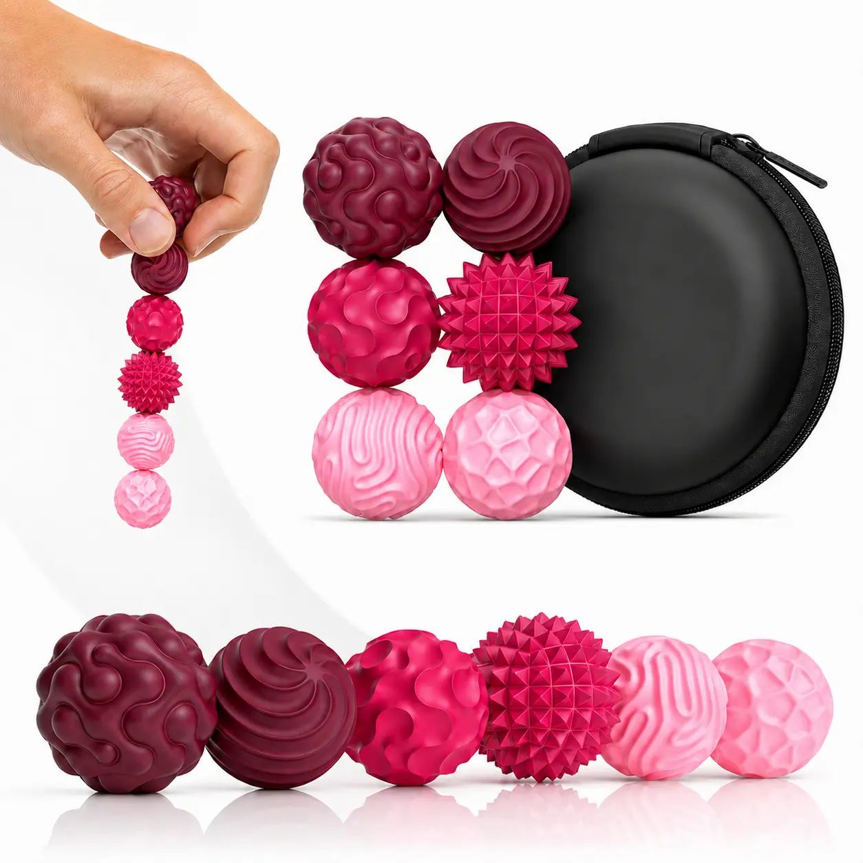 6PCS Silicone Textured Weighted Quiet Magnet Sensory Fidget Balls Toys for Adults and Older Kids (12 Years Above) - Compact Calming Anxiety Relief for Office Desk Travel Gifts
