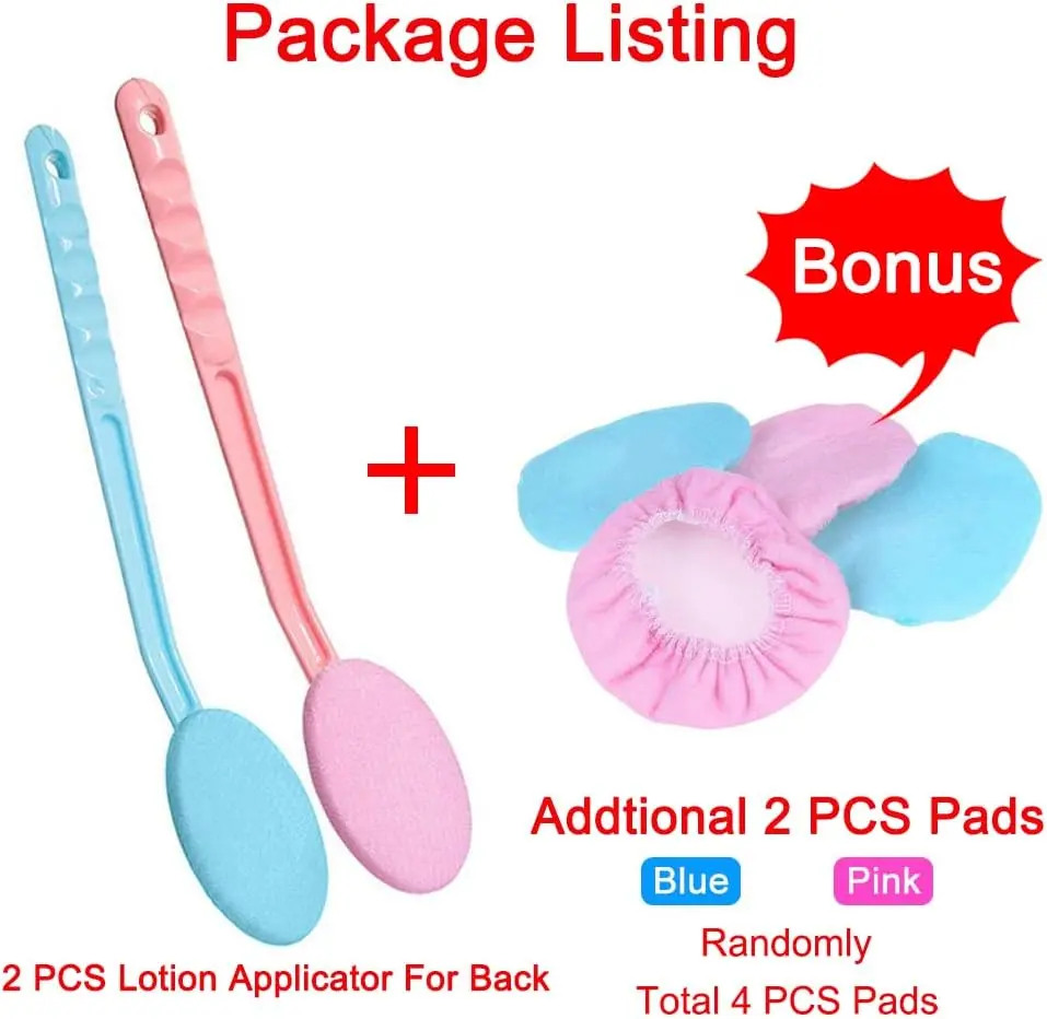 Eyxformula 2 Pcs Long Handle Back Lotion Applicator with 2 Replacement Pads - For Self-Tanning, Sunscreen, Cream, Moisturizer - Easy Reach for Back, Ft, Hard-to-Reach Areas, African Net Sponges