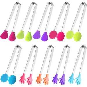 Silicone Mini Tongs,Hand Shape Food Tongs, Colourful Small Kids Tongs for Serving Food, Ice Cube, fruits, Sugar, Barbecue