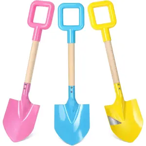 P-TBT087   3Pcs Long Beach Shovels 16" Metal Kids Beach Spades Sand Shovels Toys with Wood Handle for Digging Shoveling Snow Sandbox Toys Set for Kids & Adults
