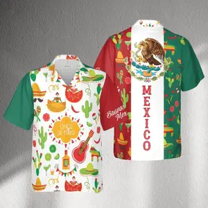 Cinco De Mayo Mexican Hawaiian Shirt Men Women Mexico Flag Eagle Cactus Sombrero Print Loose Breathable Button Down Beach Summer Festival Casual Streetwear