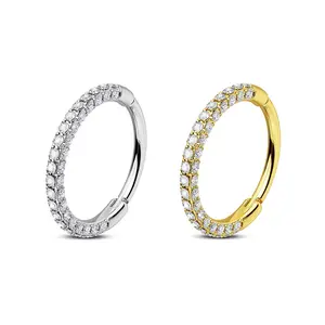 Oufer 20G Triple Sided CZ Gems Hinged Segment Nose Hoop Ring - 316L Stainless Steel Non Tarnish