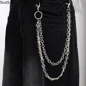 2026 New Arrival: Best-Selling Crystal-Beaded & Thorn-Splice Denim Chain — Hip-Hop, Rock, and Punk-Style Waist Chain for Men and Women (Personalized Accessory)