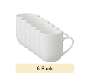 Glazed White Stoneware 12 Ounces Mug Set (6 Pack) - Reusable Drinkware