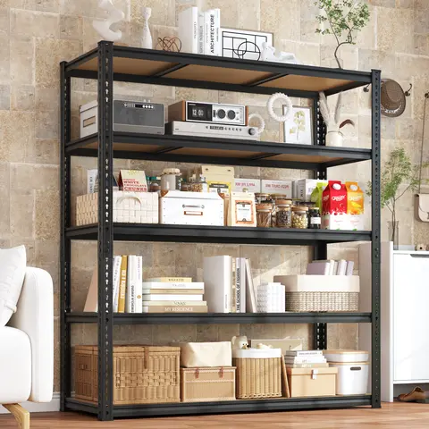 72-in Industrial-Grade Heavy-Duty Iron Garage Racks - 5-Layer Adjustable Height Storage, Multi-Size Standalone House Organizers, 700 lbs Per Layer Capacity, Ideal for Garage, Work Gloves
