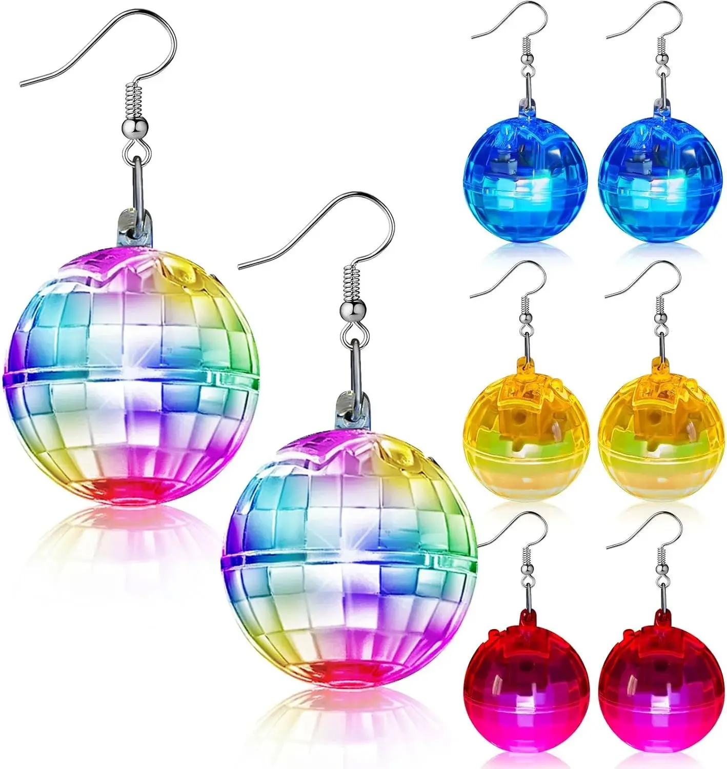 4 Pairs Light up Disco Ball Earrings Jewelry LED Light Glow Earrings for Women Girls Disco Valentine's Day Gifts Bachelorette Dance Costume Accessories