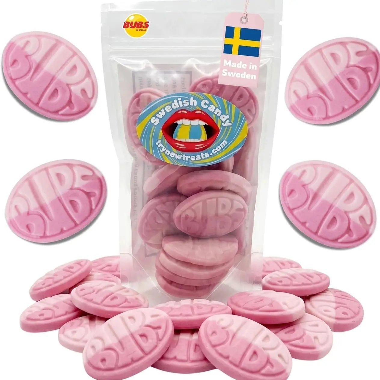 Bubs Swedish Candy Wild Berry Pomegranate Ovals – Vegan Gelatin-Free Sweet Foam Candy Snacks, Single Flavor, Authentic Imported From Sweden – 8 oz / 0.5 lb Resealable Bag
