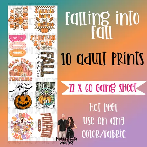 22x60 Rectangular Falling Into Fall DTF Transfer Gang Sheet, High-Detail Crafts Decorative Prints, Hot Peel Office Stationery, Can Go on Any Color/Fabric for Paper & Notebook Projects