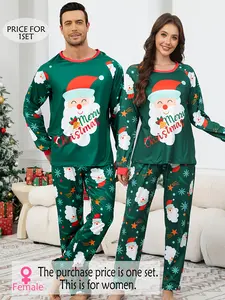 Autumn and winter, men's or women's, Christmas printed pajama set, long-sleeved trousers, single set.