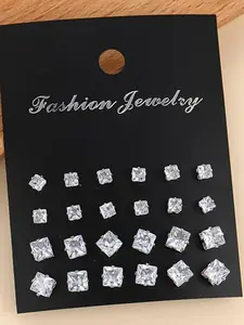 24 pcs Exquisite Shiny Crystal Stud Earrings Set – Round & Square Shaped, Sparkling Artificial Crystal Inlaid Earrings for Women – Party, Wedding, Engagement, Anniversary Jewelry – Perfect Mother's Day Gift, Teacher Appreciation Present