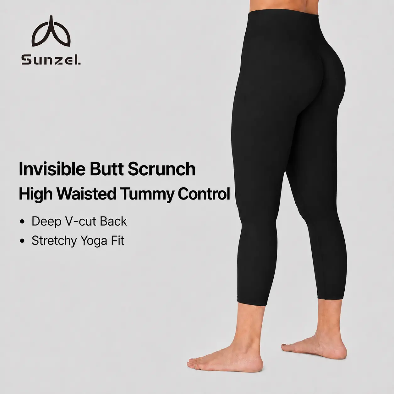 Sunzel Women's 23-inch High Waisted Spandex Leggings - Invisible Scrunch Booty Lifting Sculpting, Tummy Control, Breathable High-Elastic Body Control Activewear Bottoms for Yoga, Gym, Body Control Women's Sports Leggings
