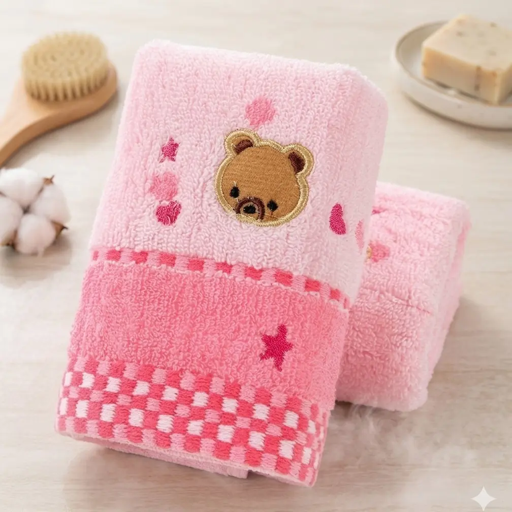 Jacquard cartoon cute bath towel, ultra-soft newborn bath towel, quick-drying square towel, 25x50cm portable children's face towel, skin-friendly bath and care set, baby swimming and travel towel, Newborn Towels