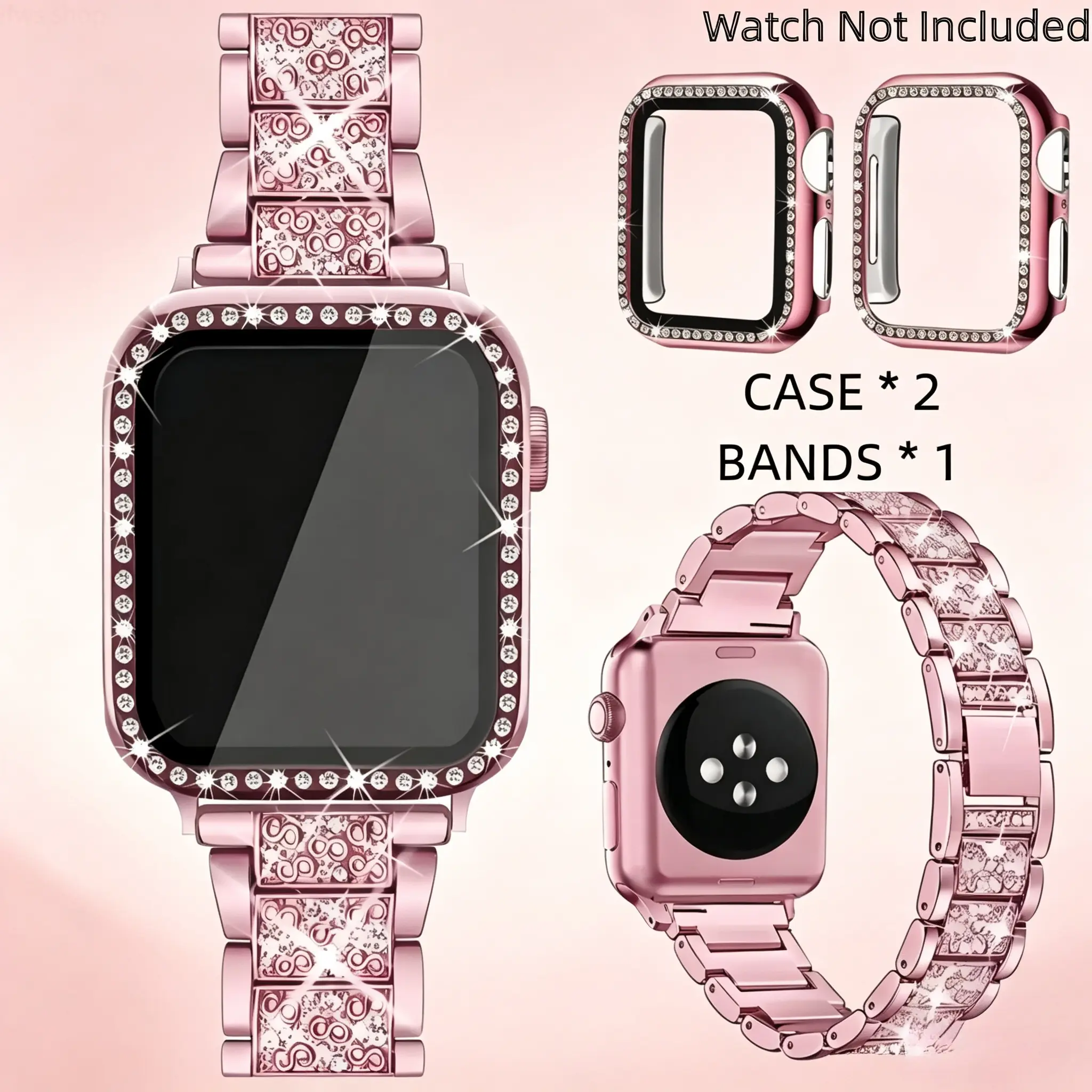 Women's Decorative Smartwatch Band and Case Set – Rhinestone-Embellished Adjustable Band with 2 Protective Cases (Smartwatch Accessories/Protection/Watch Band/Luxury/Casual Style)