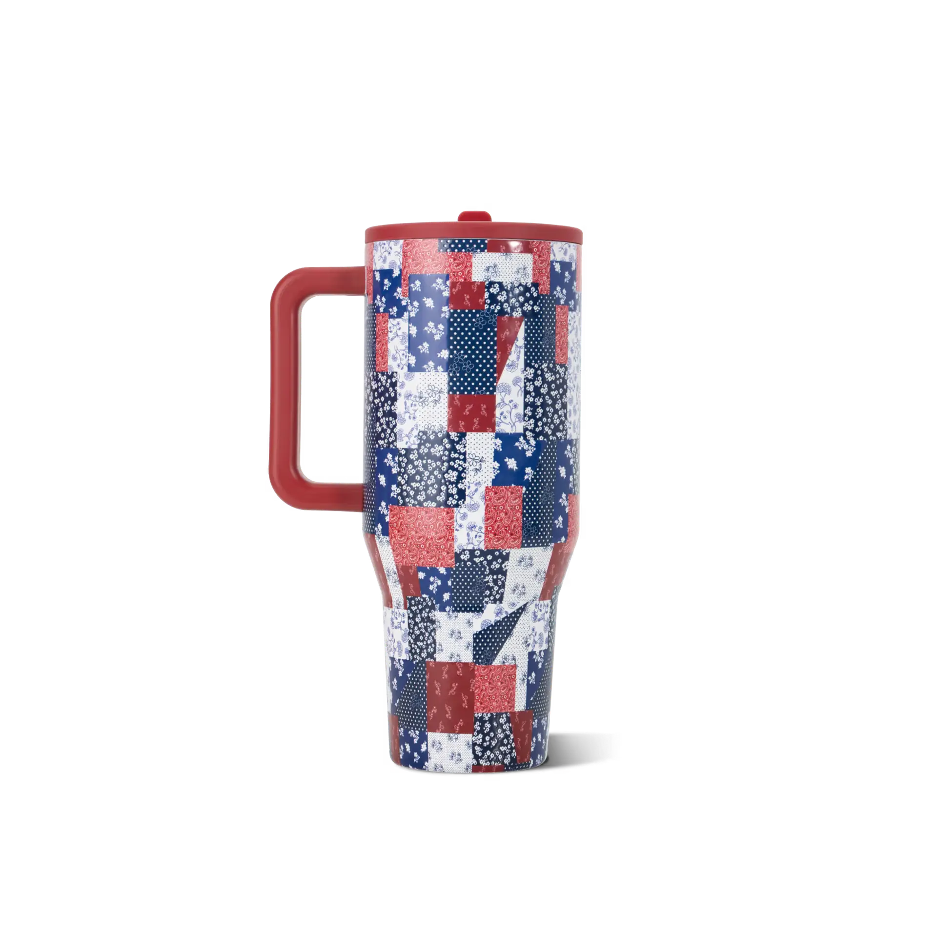 HydroJug Quilted Americana 40oz Traveler Tumbler, 100% Leakproof Straw Cup with Handle, America's 250th Birthday Limited Edition, Patriotic Red White & Blue Patchwork Aesthetic Gym Water Bottle Drinkware Flasks Mug Compatible car cup holders