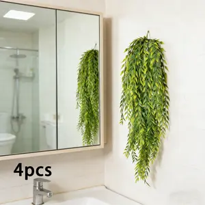 4pcs Artificial Willow Hanging Decorations, UV Resistant Plastic Plants, Spring Summer Decoration, Indoor Outdoor Wall Window Hangings