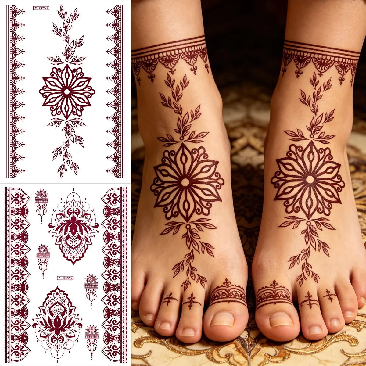 2 Pcs Nail Art Temporary Tattoo Stickers, Waterproof Mandala Lace False Nails, Perfect for Hands Feet Wedding Party Events, Waterproof Temporary Tattoos, Fake Tattoos