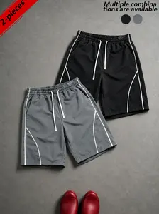2-pack men’s casual shorts: side-striped athletic shorts with quick-dry, breathable, lightweight fabric, drawstring elastic waistband; suitable for running, fitness, work, and everyday wear; street fashion shorts.