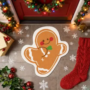 Christmas rug, entrance door mat, Christmas gingerbread man design rug, soft and comfortable area rug, multifunctional suitable for bathroom entrance, bedside, living room and bedroom, kitchen, laundry room and other scenes, Christmas decorations gifts