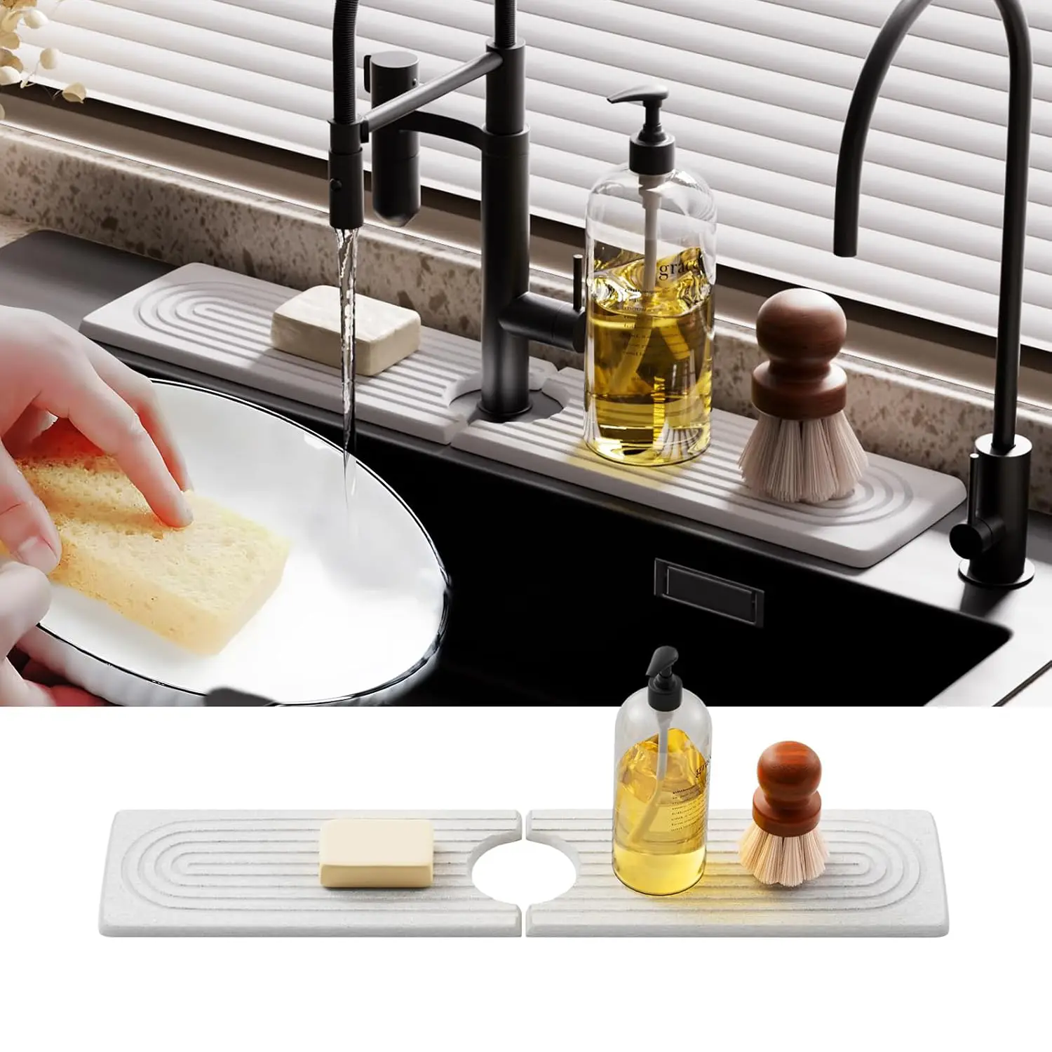 Silica Gel Kitchen Bathroom Faucet Mat, Quick Drying Sink Tray, Anti-Splash Water Absorbent Faucet Pad, Splash Pads, Suitable for Home Bathrooms Kitchens Counters, Splash Guard