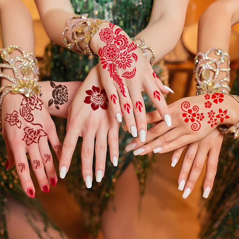 Hand Tattoo Stencil Set with 12 Temporary Tattoo Juice Bottles, Multi-Pack, Non-Flammable, Includes Purified Water & Ethanol