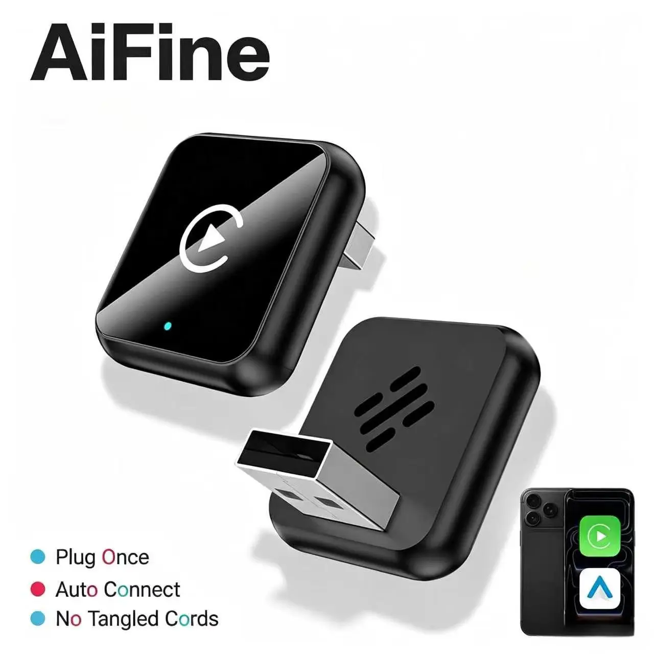 【SummerFinds】AiFine [Only For 2016+ Vehicles]  Wired-to-Wireless CarPlay Adapter - Designed for Vehicles with Factory-Wired CarPlay Supports In- for Both Apple and Android, Converts Wired to Wireless,Fast Connection. [Not for BMW/Tesla]