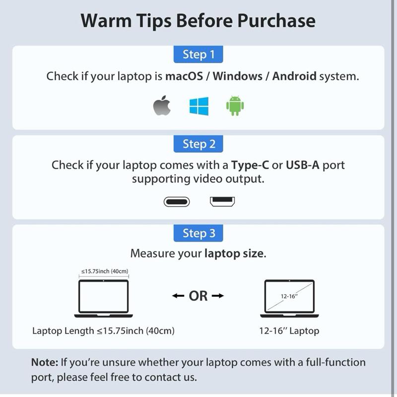 Triple Portable Monitor for Laptop - 14'' FHD 1080P USB-C, HDR IPS Display, Dual Monitor for Mac, Windows, and Android Devices