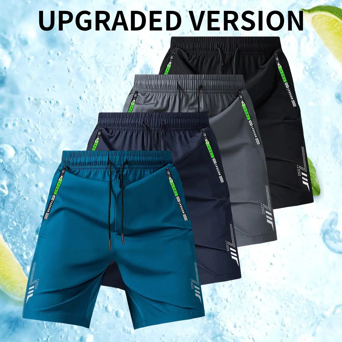 Men's 4-Pack Loose-Fit Athletic Shorts - Solid Colors, Polyester Fabric, Lightweight Quick Dry Breathable, Drawstring Waist, Zipper Pockets, Reflective Print, Dry-Fit Keeps You Fresh, Loosefit Freedom, for Outdoor Training, Running, Active, XL
