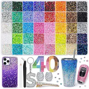 40000Pcs Jelly Rhinestones Synthetic Beads Resin Flatback Beads Kit for Art Bedazzler Crafting Book Shoes Nail Art