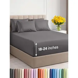 Extra Deep Queen Sheet - 6  Cooling -/18-24 Inch Extra Deep Pockets - Easy  Secure Fit - Super, Wrinkle Free and - Grey, Queen Size