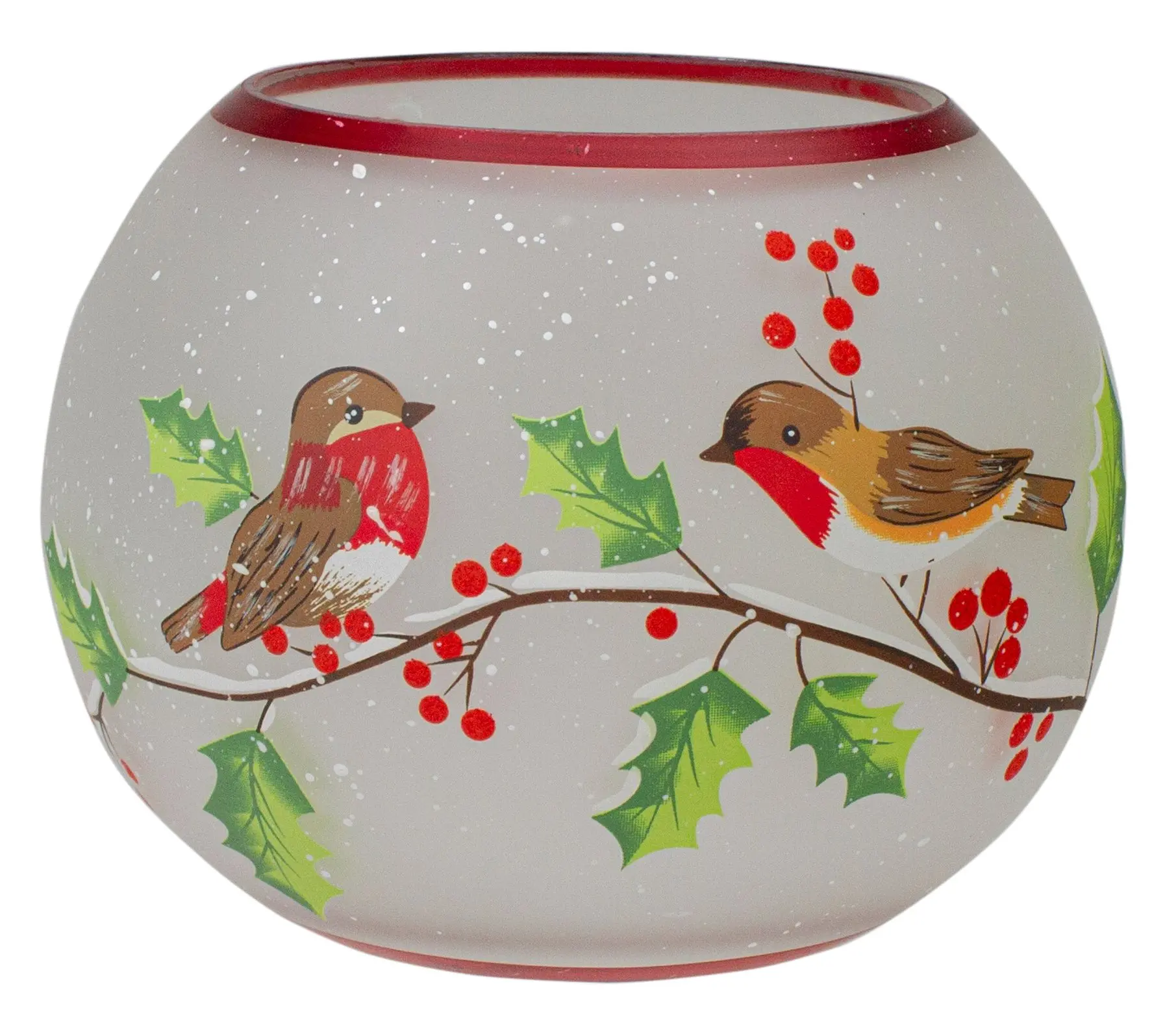 Northlight 5" Finches and Pine Flameless Glass Candle Holder