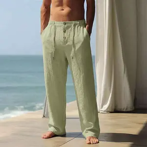 All- Match Solid Color Texture Casual Pants Men' s Fashionable Button Dosing Loose Trendy Brand Straight Pants Menswear Trouser Beige Plain Pocket Pocket