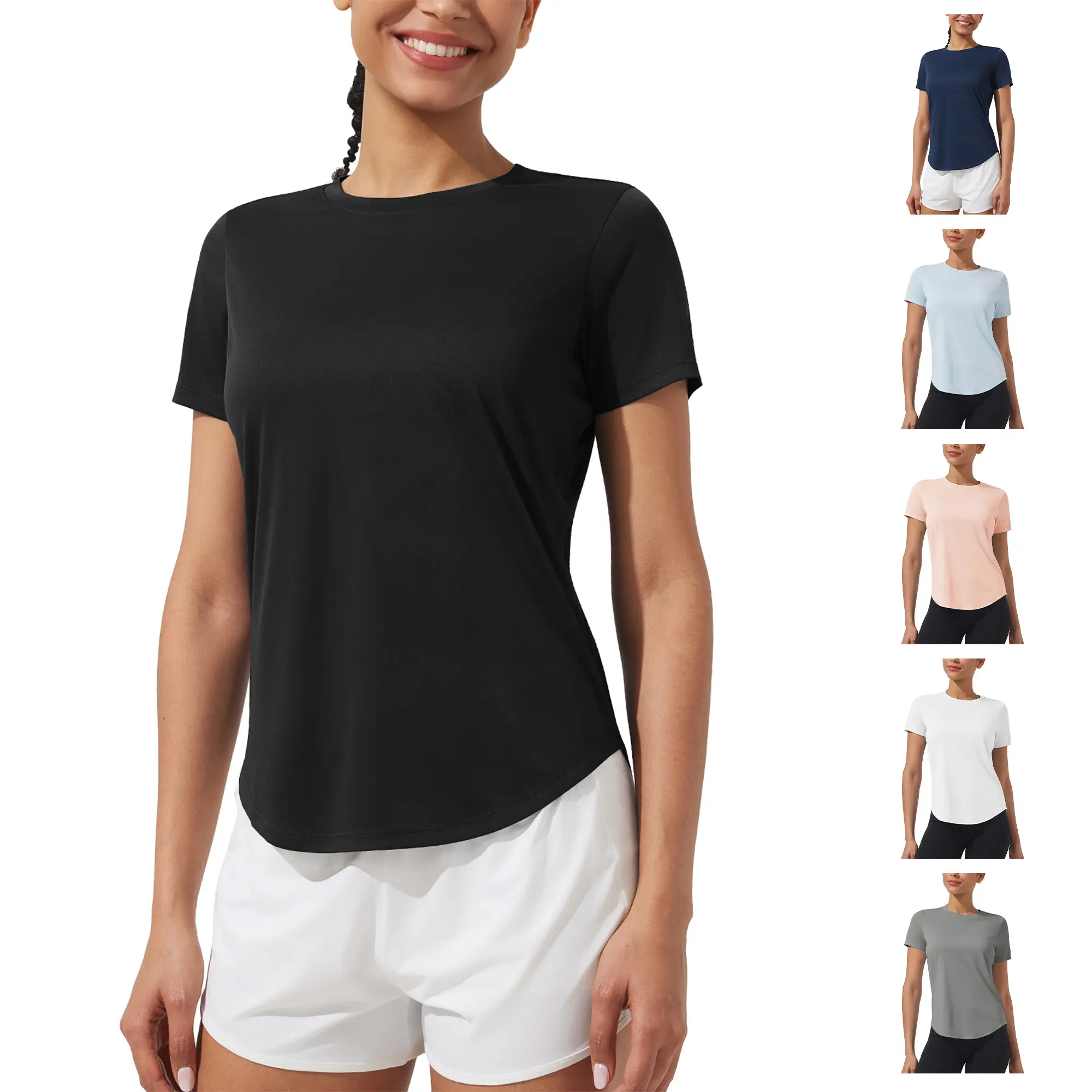 ASPO Women's Crew Neck Lightweight Quick Dry Running Fitness Shirt, Loose-Fit Short Sleeve Breathable Sweat-Wicking Activewear Fitness & Athleisure Top for Gym, Yoga, Fitness Shirts