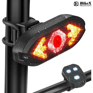 Smart Bike Tail Light USB Rechargeable Bicycle Turn Signals with Remote Control Rear Bike Light Waterproof Safety Warning Back Lights Bike Alarm for Night Riding Mountain