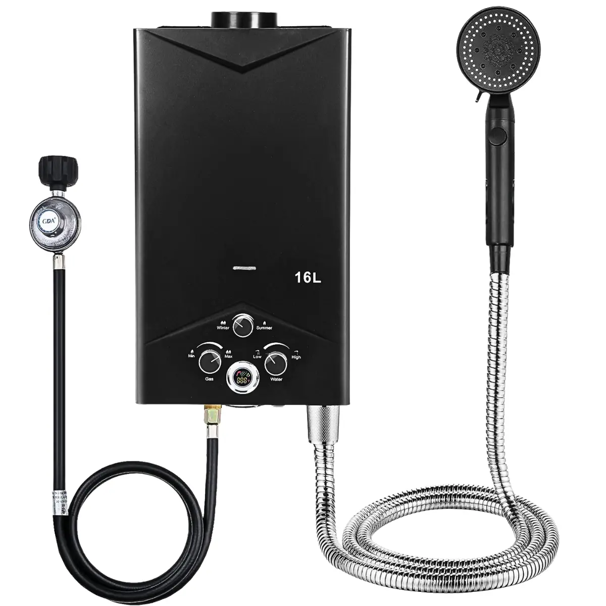 Outdoor Portable Gas Tankless Water Heater - 4.21GPM 16L, Fast Constant Temperature, Digital Display, Sprinkler, Shower Holder for Fishing, Hiking, Camping & Outdoor Users