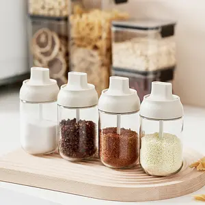 Airtight Seasoning Bottle with Built-in Spoon Lid, Glass Condiment Dispenser for Salt & MSG, Leakproof Spice Organizer, Easy Access Kitchen Storage Container