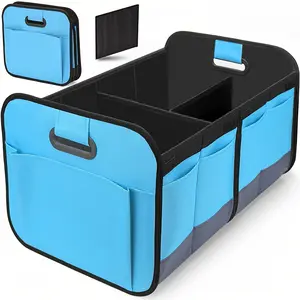 Premium foldable car storage box - 600D Oxford cloth multi-compartment design, reinforced handle is suitable for trunk and travel (red and black color scheme)