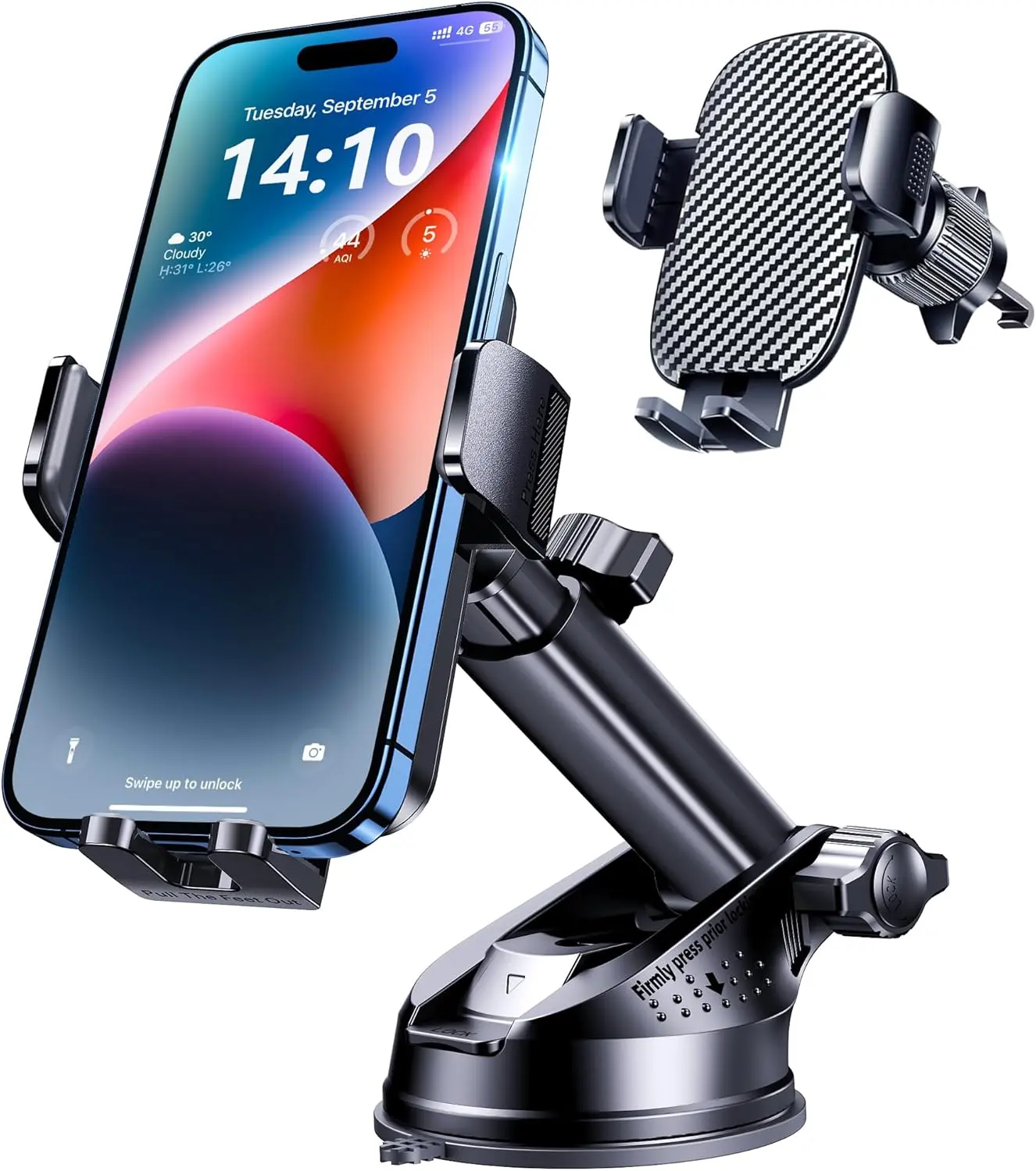 3-in-1 Military Grade Suction Car Phone Holder - Ultra Strong Base, Dashboard/Windshield/Air Vent Mount, Hands-Free for iPhone Android Car Interior Accessories